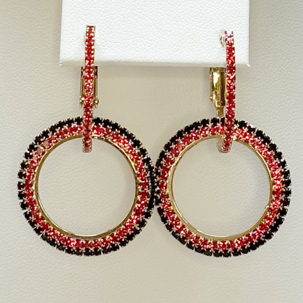 NWT Red, Black & Gold 2-in-1 Rhinestone Hoop Earrings